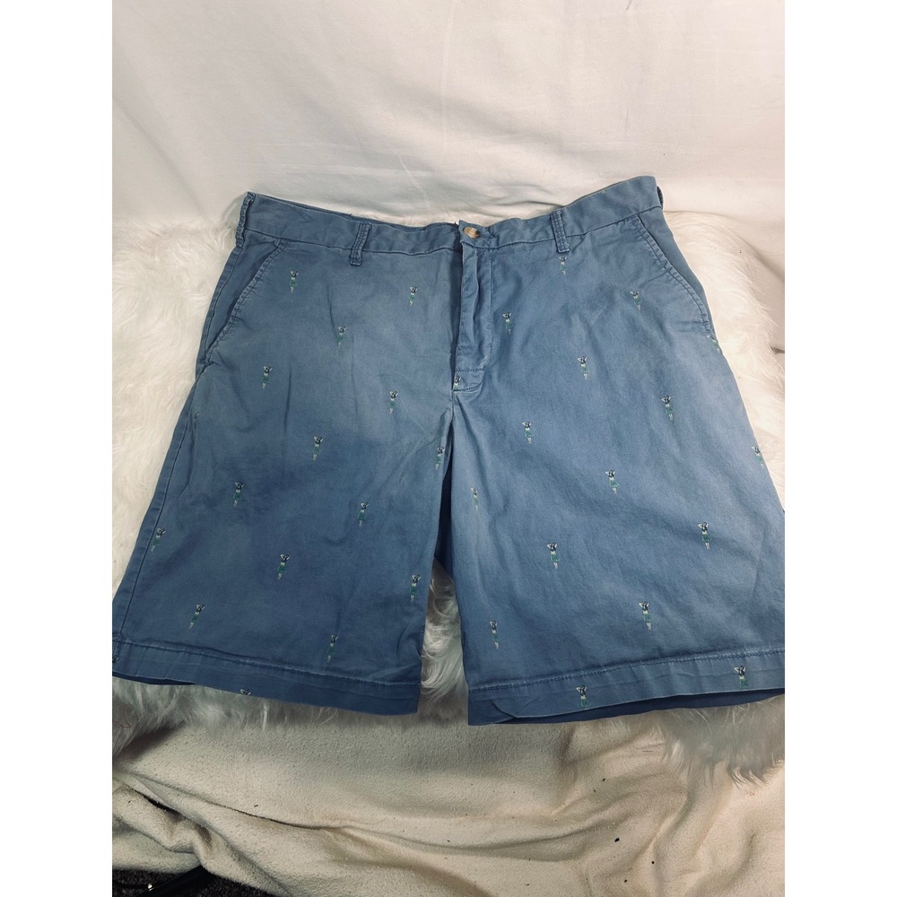 Izod Saltwater Chino Shorts Mens Blue Embroidered Hula Girl Tropical Flat Front